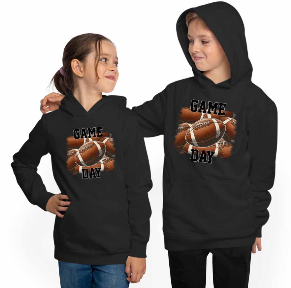 Hoodie Kids Hooded Sweatshirt - Game Day with American Football Balls i511